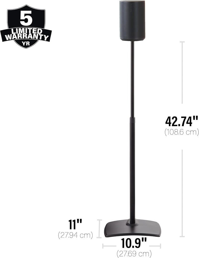 Sanus Speaker Stand for Sonos Era 100 Speakers - Height Adjustable Single Stand w/Easy 3 Step Install - Includes Rubber Feet & Carpet Spikes - Black - Image 2